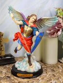 Ebros Colorful Archangel Saint Michael Throwing Javelin Spear Statue 10" Tall Champion Angel of God Guardian of The Church Battle of Armageddon Decor Altar Figurine