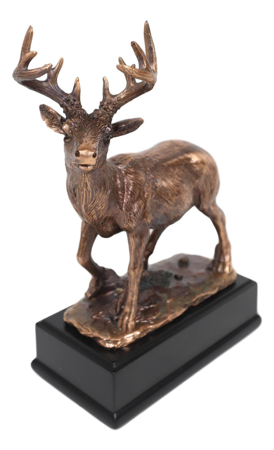 Ebros Rustic 12 Point Buck Stag Deer Bronze Patinated Resin Statue W/ Trophy Base - Ebros Gift