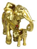 Noble Golden Decorated Elephant Embracing Calf Buddha Figurine Sculpture