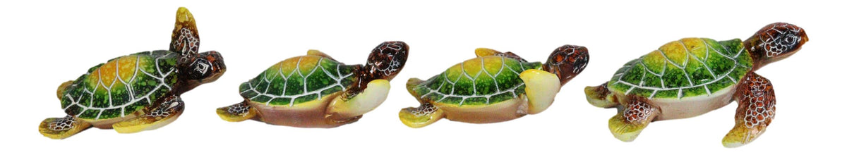 Green Coastal Ocean Marine Giant Sea Turtle Miniature Figurines Pack Of 4