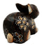 Balinese Wood Handicrafts Crouching Bunny Rabbit With Floral Tattoo Figurine 6"L
