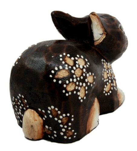 Balinese Wood Handicrafts Crouching Bunny Rabbit With Floral Tattoo Figurine 6"L
