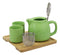 Ebros Gift Colorful Bright Green Contemporary Ceramic Double Walled 20 fl oz Tea Pot With 2 Matching Mugs And Bamboo Accent Serving Tray As Kitchen Dining Home Decor Novelty Teapot Sets