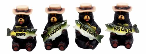 Catch Of The Day Fishing Bears With Bass Fish Figurine Set 4"H Hunting Bears