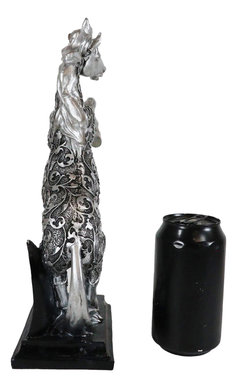 Ebros Silver Vine Engraved Bucking Stallion Horse On Hind Legs Figurine 12"H