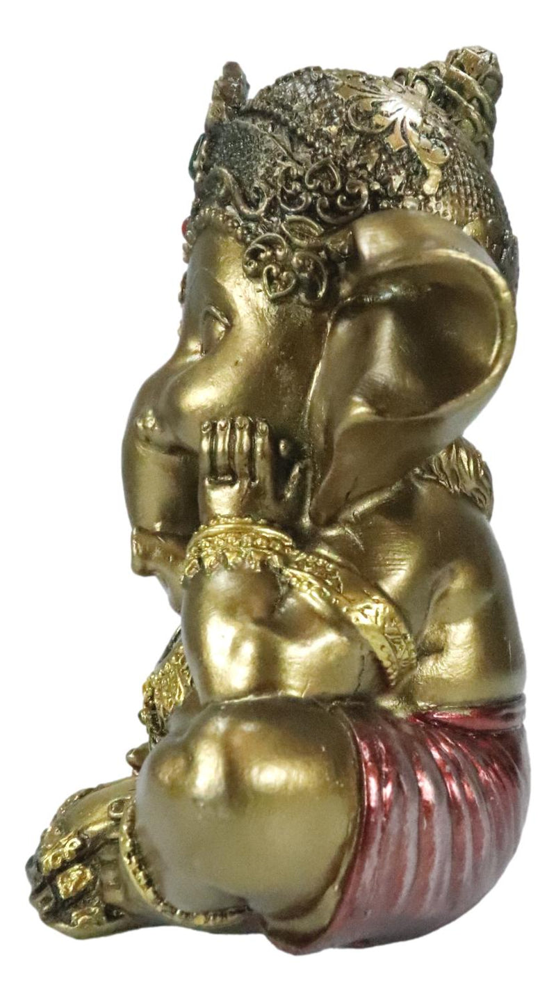 Vastu Hindu Elephant God Baby Ganesha Ganapati With Hands On Cheek Figurine