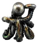 Large Rustic Bronze Deep Ocean Octopus Candle Holder Statue Kraken Sea Monster