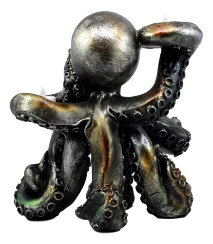 Large Rustic Bronze Deep Ocean Octopus Candle Holder Statue Kraken Sea Monster