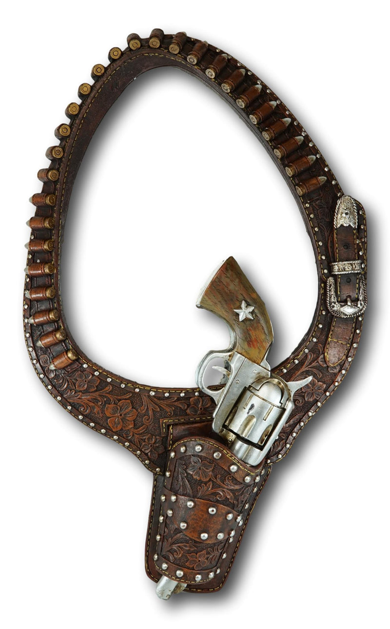 Rustic Western Cowboy Turquoise Tooled Floral Pistol Gun In Holster Hand Mirror