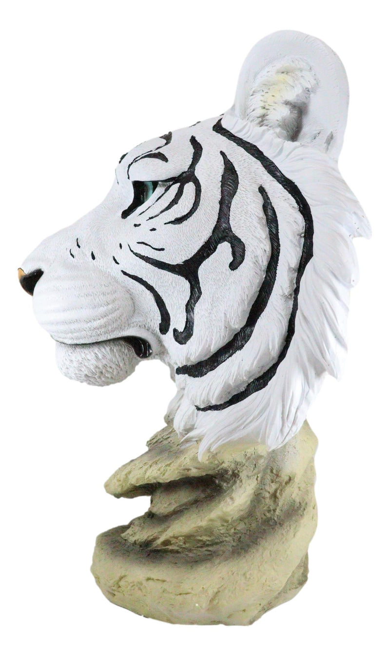 15"H Large Blue Eyed Siberian Bengal White Tiger Bust Desktop Plaque Figurine