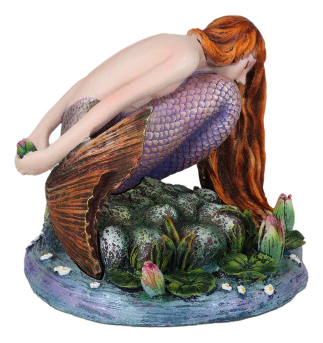 Ebros Sheila Wolk Masterpiece Quietude Mermaid Statue 4.25" Tall Mythical Fantasy Mermaid Praying by A Lagoon Nautical Decor Figurine