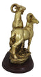 Rustic Country Bighorn Sheep Ram Family Climbing Rock Faux Gold Patina Figurine