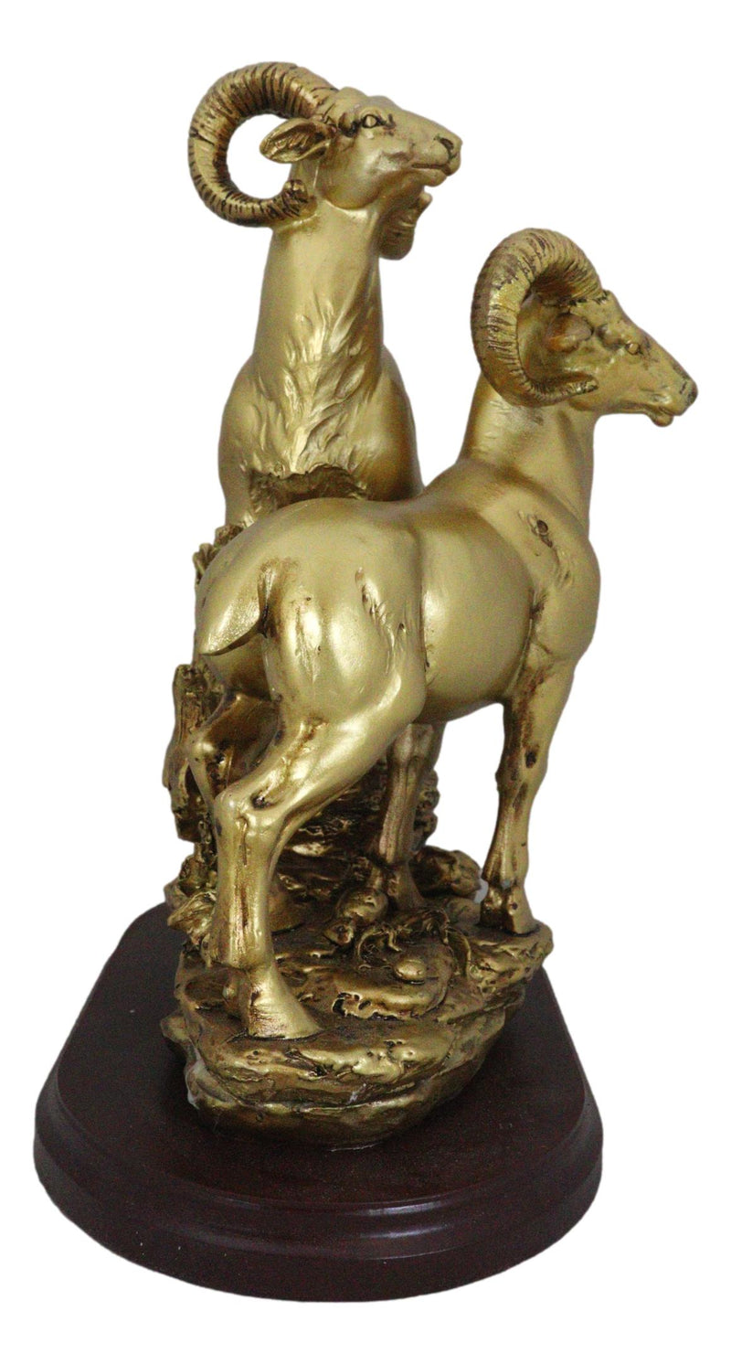 Rustic Country Bighorn Sheep Ram Family Climbing Rock Faux Gold Patina Figurine