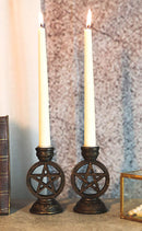 Set of 2 Wicca Pentagram Pentacle In Circle Taper Candle Or Cone Incense Holders