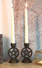Set of 2 Wicca Pentagram Pentacle In Circle Taper Candle Or Cone Incense Holders