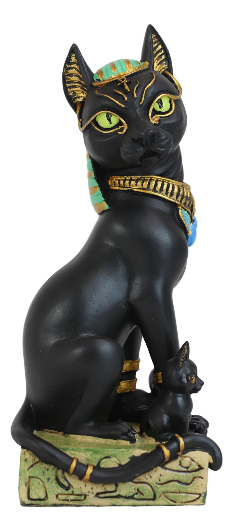 Egyptian Goddess Sitting Cat Bastet Mother With Kittens Statue in Vivid Colors