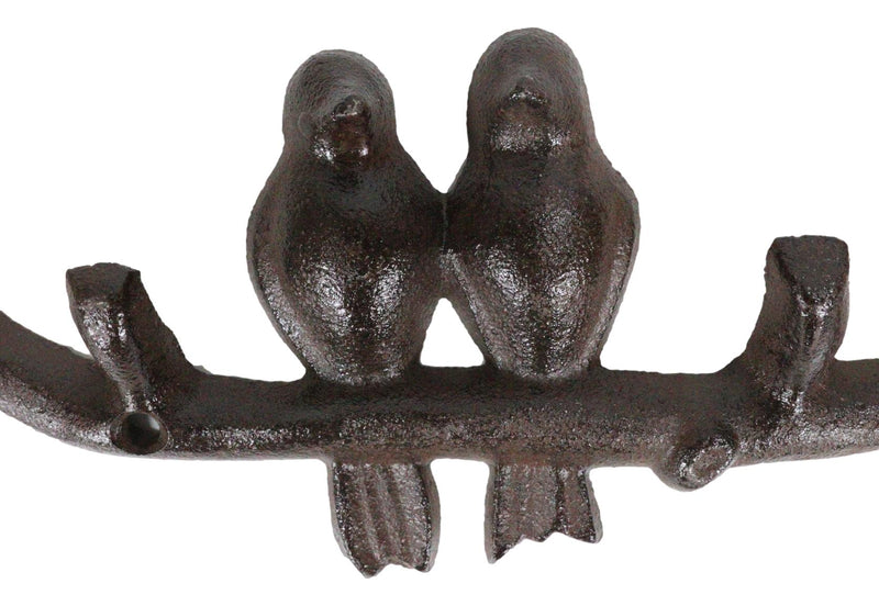 Cast Iron Rustic Western Lovebirds Perching On Twig Branch 3-Pegs Wall Coat Hook
