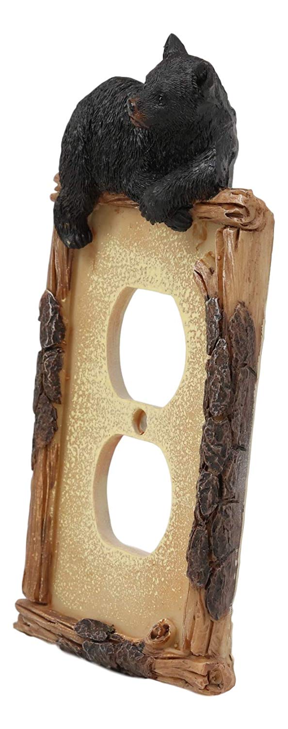 Ebros Set of 2 Novelty Woodland Rustic Forest Black Bear By Branch Twigs Wall Light Cover Plate Hand Painted Sculpted Resin Home Decor Accessory (2, Double Outlets)