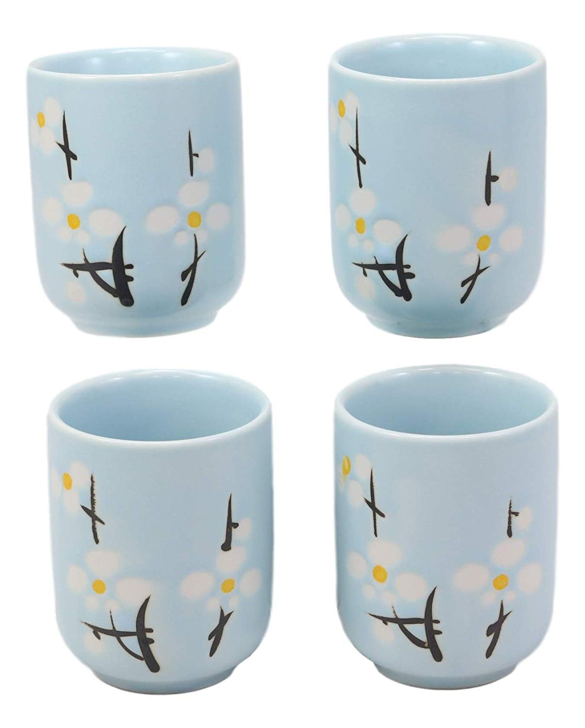 Ebros Gift Japanese Sakura Pastel Sky Blue Cherry Blossom Design Porcelain 20oz Tea Pot and 4 Cups Set Home Decor Asian Living Teapots Decorative Party Hosting Dining Table Accessories - Ebros Gift