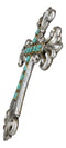 Southwestern Silver Tuscan Fleur De Lis Scrollwork Turquoise Rocks Wall Cross