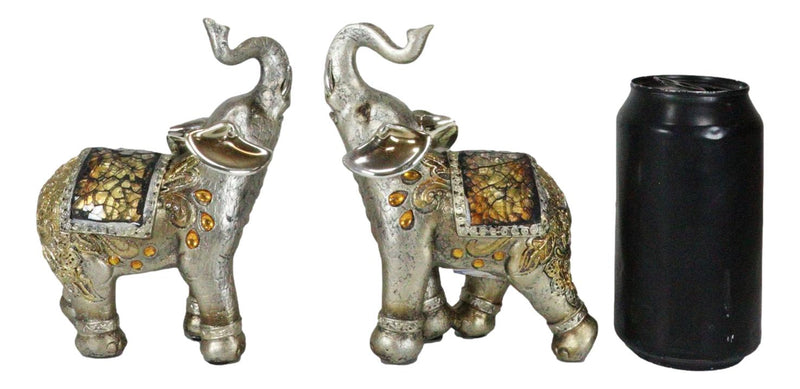 Ebros Bejeweled Mosaic Feng Shui Elephant With Trunk Up Statue 6"Tall Set of 2