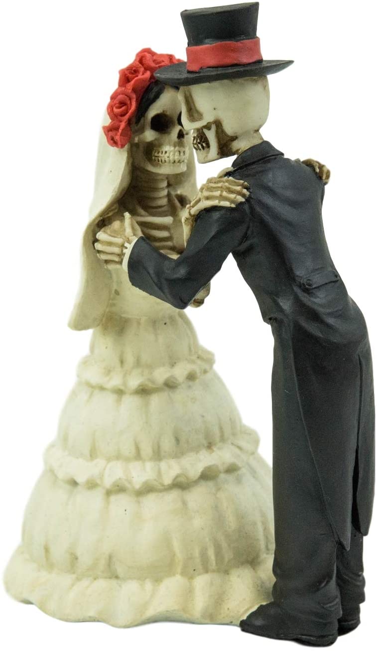 Ebros Love Never Dies Wedding Kiss Bride and Groom Skeleton Figurine 5.75"H - Ebros Gift