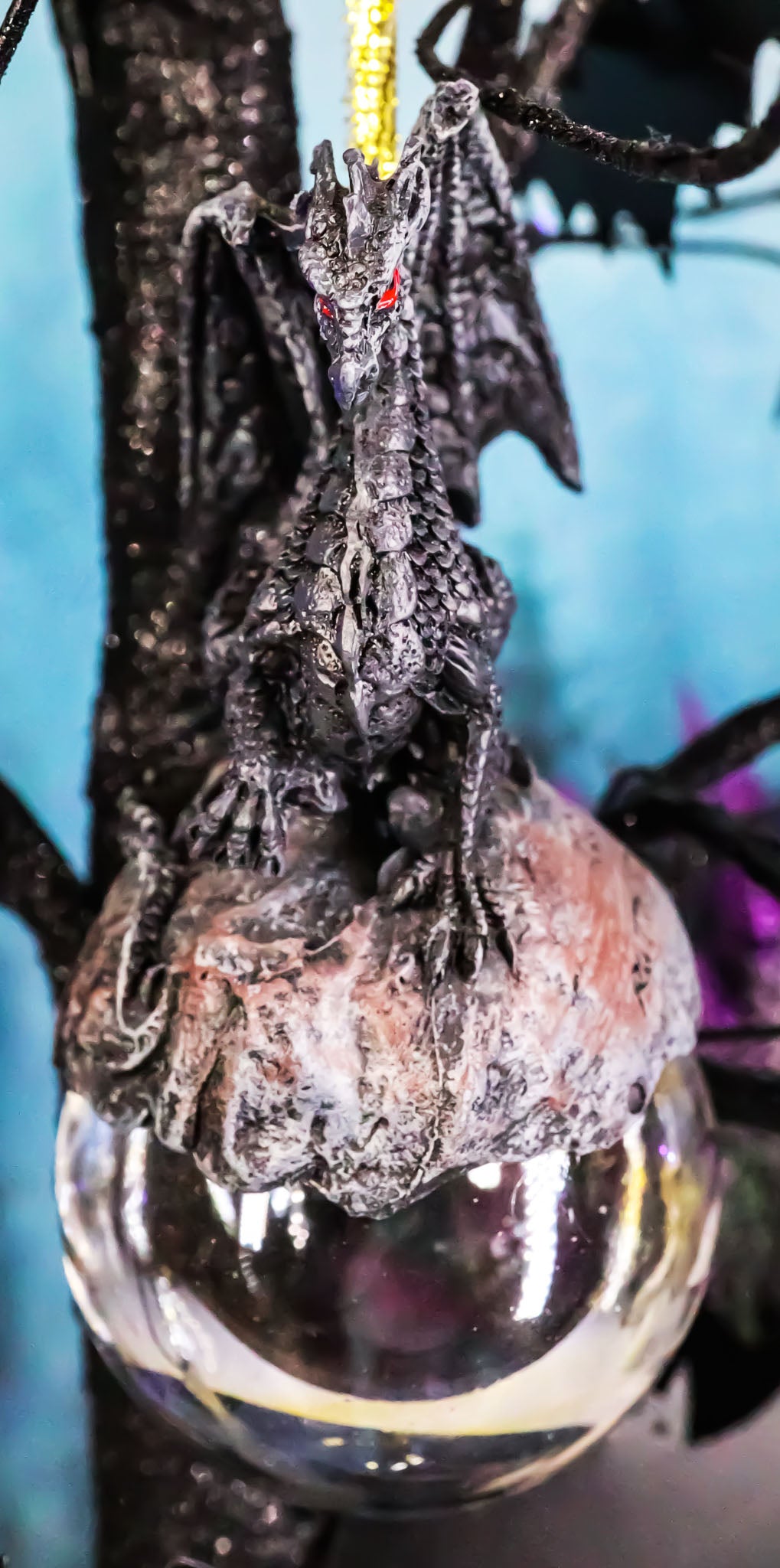 Ruth Thompson Check Mate Black Dragon On Pearl Glass Ball Ornament Figurine 5"H