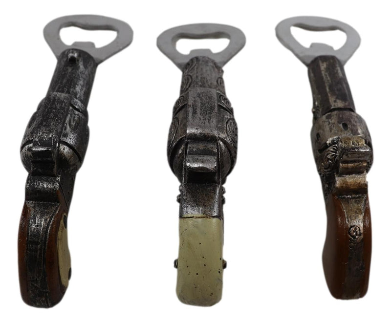 Pack Of 3 Western Cowboy Six Shooter Revolver Gun Pistols Beer Bottle Openers