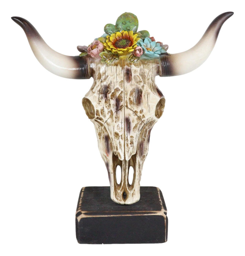 cow skull succulents Rustic Western Faux Distressed Wood Bull Cow Skull With Floral Succule– Ebros Gift