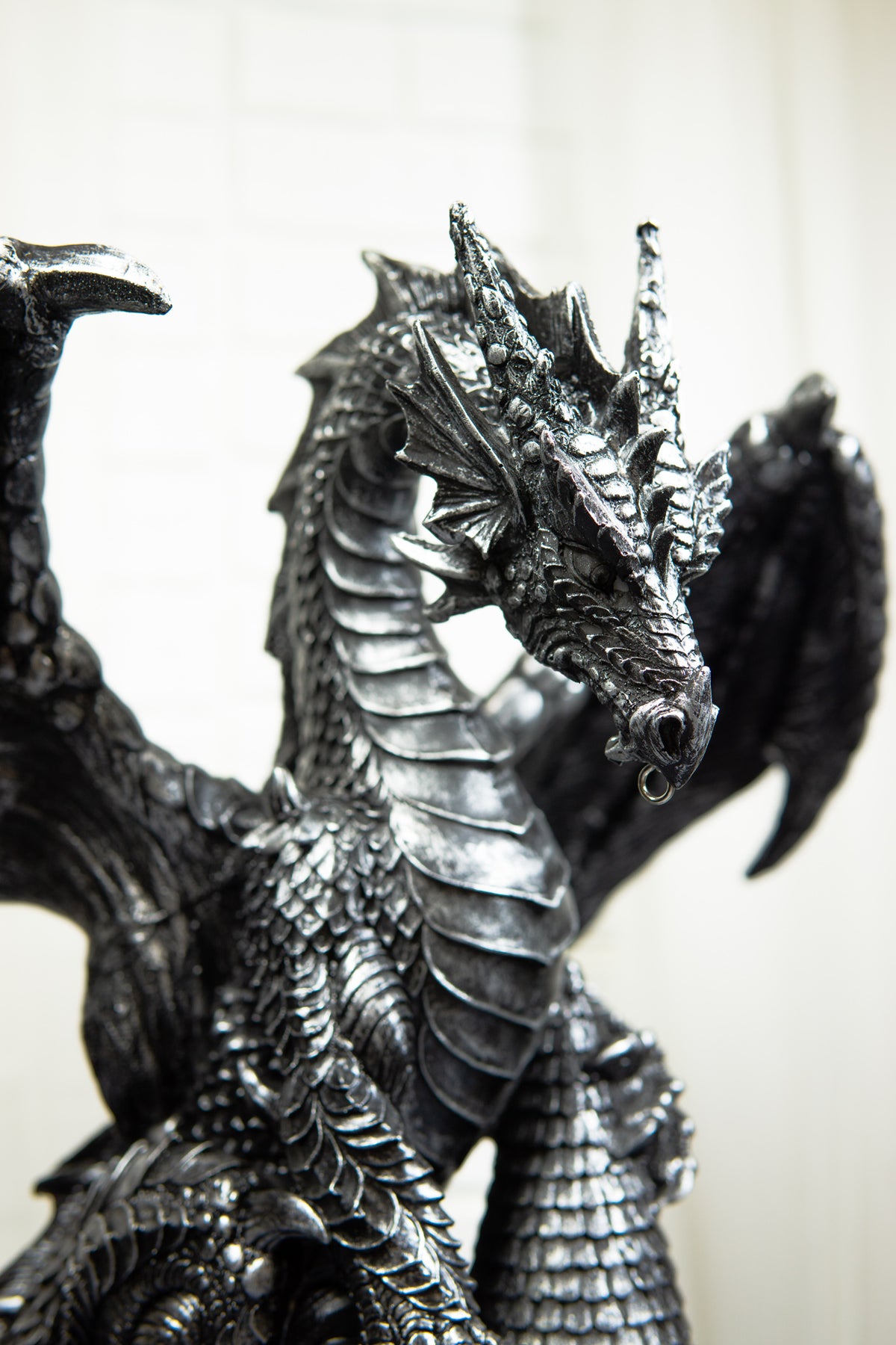Ebros Dark Beacon Dragon Guardian of Styx Castle Gate Statue W/ Solar LED Light