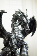 Ebros Dark Beacon Dragon Guardian of Styx Castle Gate Statue W/ Solar LED Light