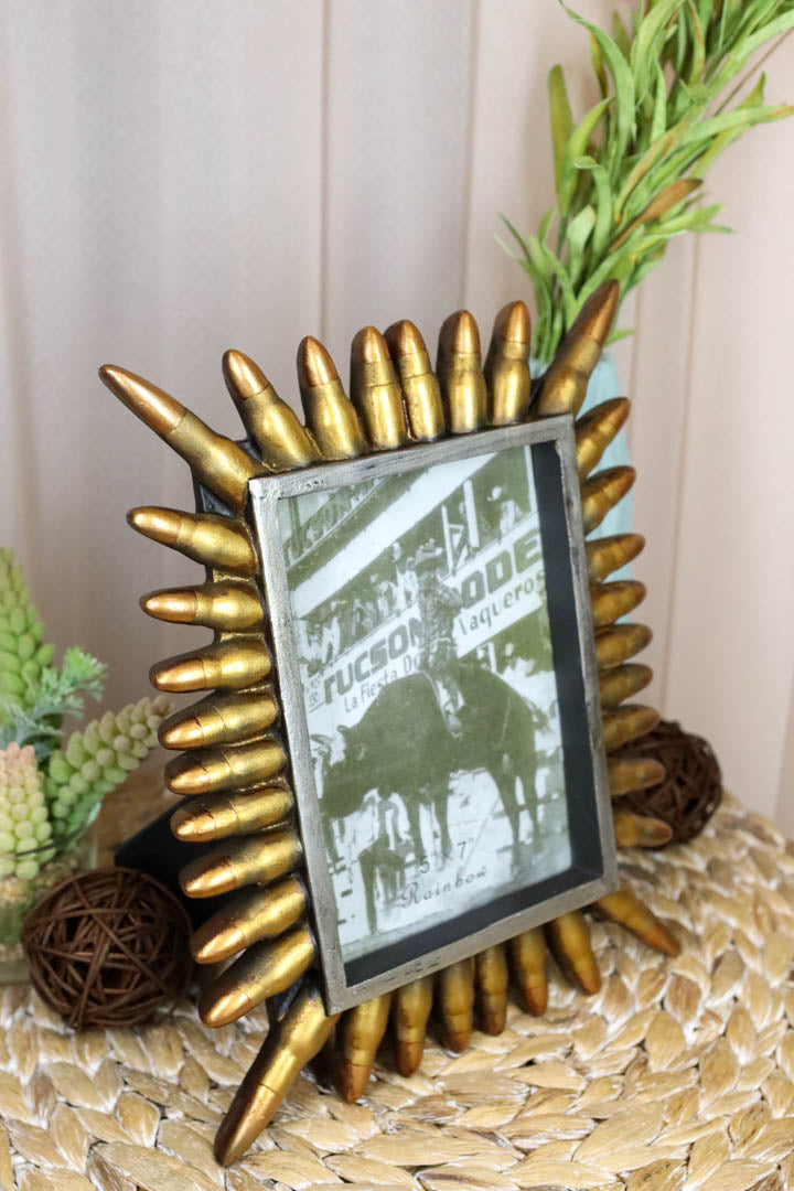 Rustic Western Cowboy Golden Gun Bullet Shells Casings 5"X7" Photo Picture Frame