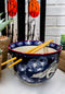 Japanese White Storks In Dark Blue Sky Ramen Soup Bowl With Chopsticks Set
