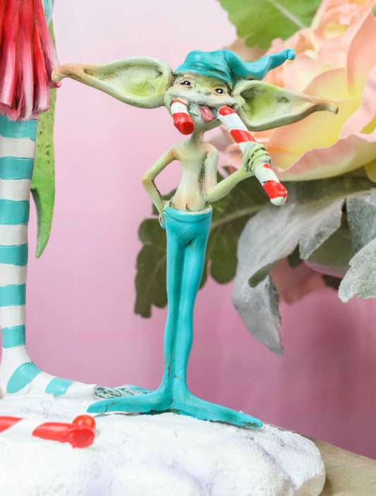 Amy Brown Christmas Fairy And Candy Cane Gremlin Naughty List Collectible Statue - Ebros Gift
