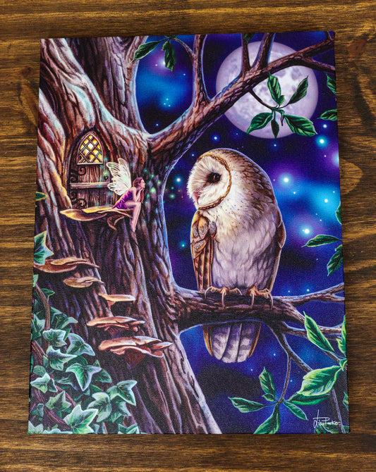Fairy Tales Pixie Tree House With Witch Owl Wood Framed Canvas Wall Decor