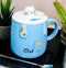 Pack Of 2 Blue Calico Cat Catching Fish Tea Coffee Mug With Lid And Spoon 15oz