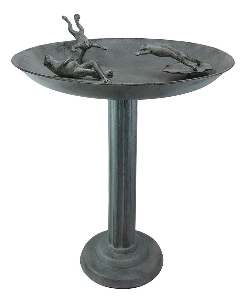 Ebros Gift 26" Tall Aluminum Metal Rustic Cozy Cottage Whimsical Trio Diving Frogs in Pond Plunge Party Garden Bird Feeder Or Bath Statue for Lawn Pool Patio Outdoors Decor Accent