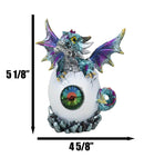 Aqua Blue Iridescent Jeweled Baby Wyrmling Dragon In Crystal Gem Egg Figurine