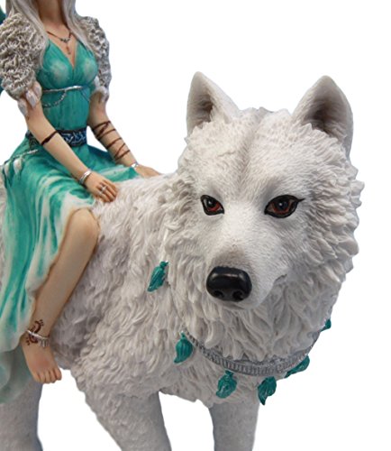 Ebros Gift Elektra Blue Ice Fairy Riding Giant Snow Wolf King Rumba Figurine 8"H