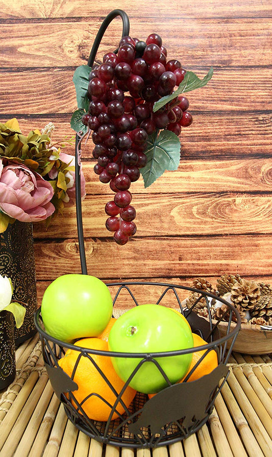 Ebros 19" Tall Rustic Western Bear Themed Metal Banana Grapes Rack Hook Holder And Basket Bowl - Ebros Gift