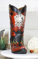 Western Flames Crossbones Skull Poker Cards Cowboy Boot Vase Planter Figurine