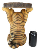 Jungle Bengal Orange Tiger Cub Holding Faux Wood Slice Table Stand Figurine