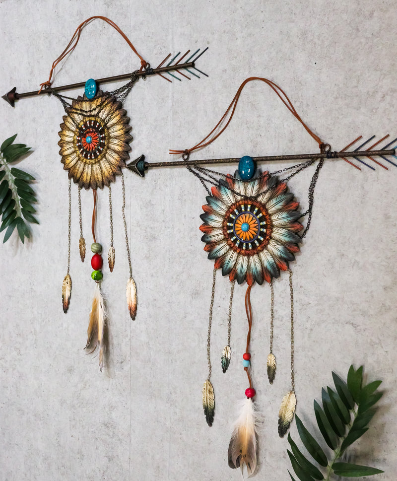 Pack Of 2 Southwestern Boho Chic Indian Arrow Dreamcatcher Feathers Wall Decors