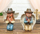 Set of 2 Rustic Western Cowgirl And Cowboy Angel With Hats Praying Figurines