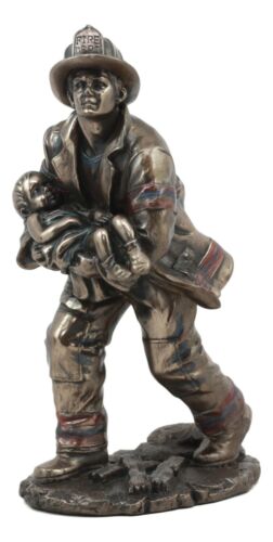 Fireman Saving A Child Statue 7.5" Tall Civil Service Hero Rescue Fire Fighter