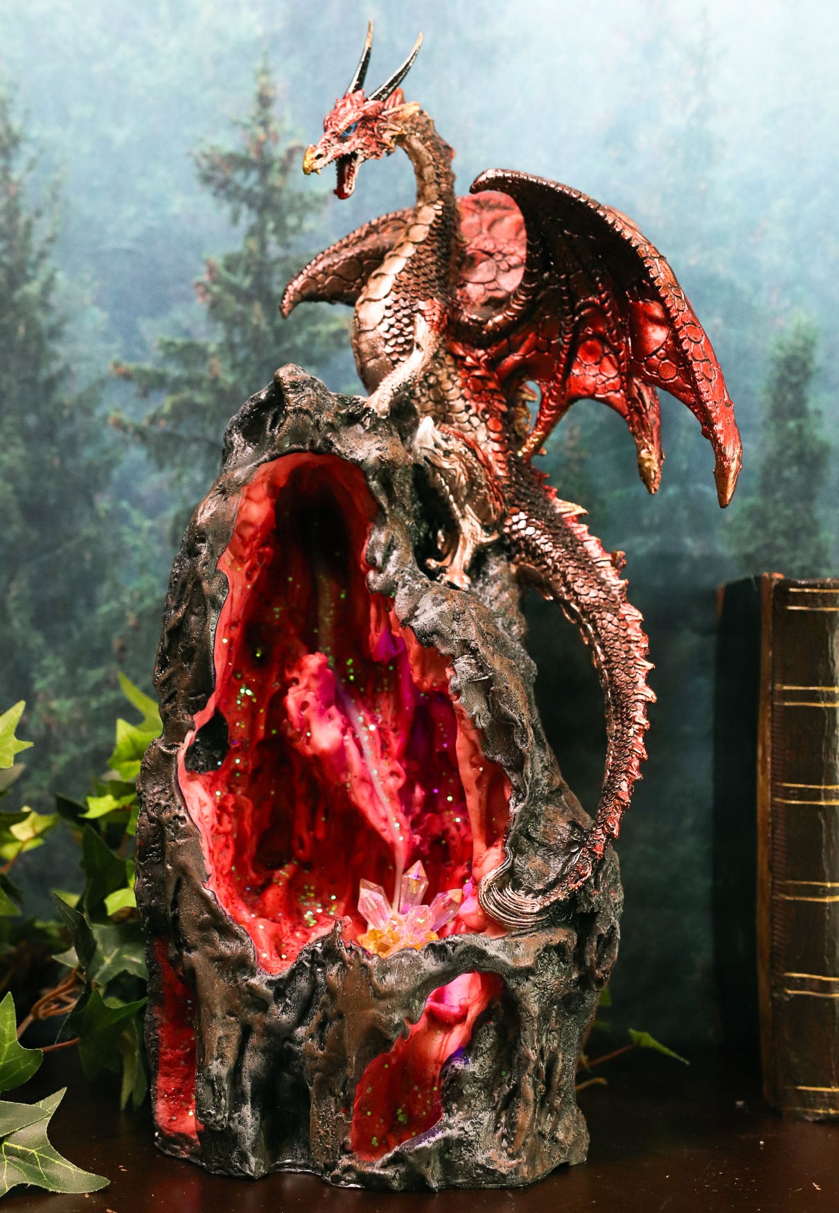 Ebros Sapphire Dragon On LED Light Crystal Mountain Backflow