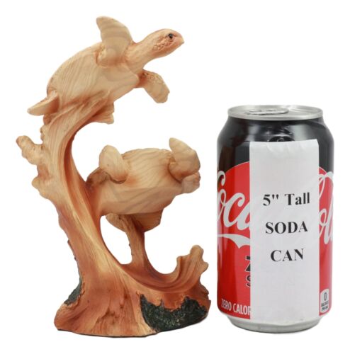 Ebros Exploring Sea Turtles Decor Statue 9" H Faux Wood Resin Finish Marine Life