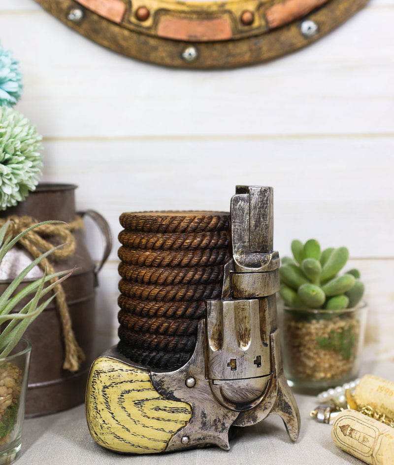 Ebros Western Rustic Revolver Six Shooter And Cowboy Ropes Piggy Coin Bank Figurine
