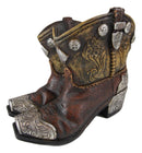 Ebros Rustic Western Cowboy Cowgirl Gold Tone Floral Boots Decorative Vase Pen Holder