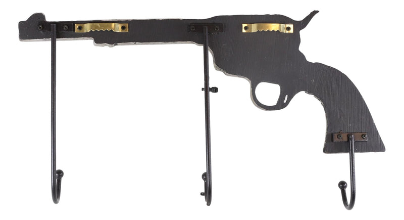 Rustic Western Country Cowboy Revolver Pistol Gun 3-Peg Wall Hooks Plaque